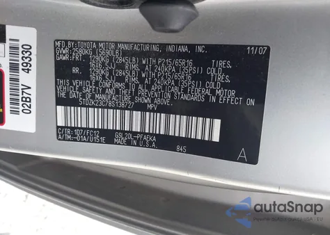 2008 Toyota Sienna Le from USA, damaged, VIN 5TDZK23C78S138727